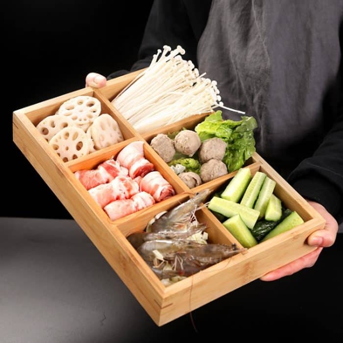 Hot Pot Bambus-Teller mit Fächern, Gemüse- und Holztablett-Set, Large Nine Grid Plate, Six Grid Plate, Large Four Grid Bamboo Plate, Medium Four Grid Bamboo Plate, Small Four Grid Bamboo Plate, Three Grid Bamboo Plate, Two Grid Plate, Red Nine Grid Pla... – Bild 3