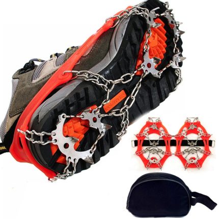 Steigeisen für den Außenbereich, 18 Zähne, 430 Edelstahl, Schneewanderschuhe, Spikes, rutschfeste Schuhüberzüge, Größe:, 18-Tooth M (Orange), 18-Tooth L (Black)