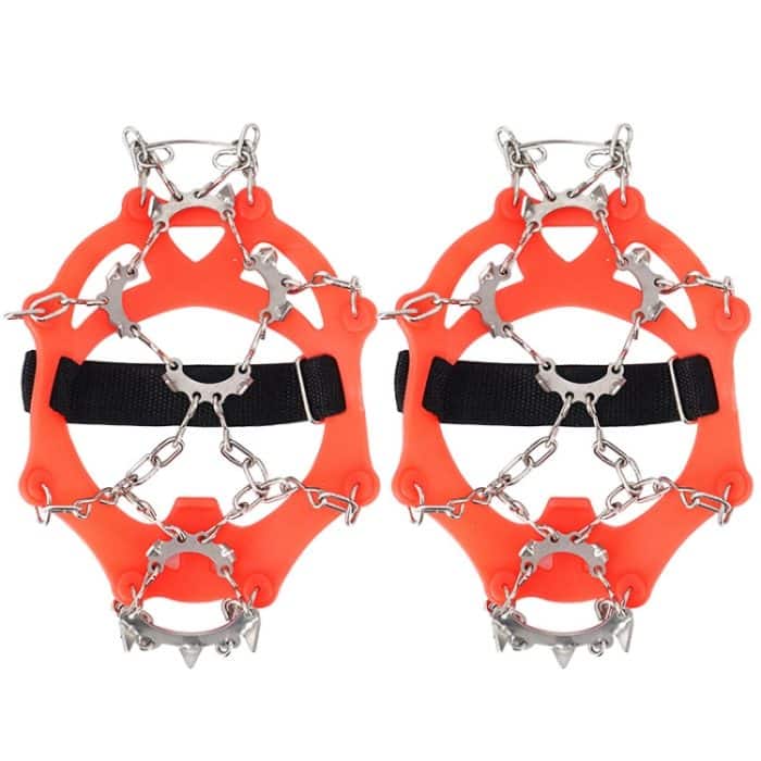 13 Zähne Outdoor Edelstahl Bergsteigen Klettern Steigeisen Trekking rutschfeste Schuhüberzüge, Größe:, 13 Teeth M（Orange） – Bild 2