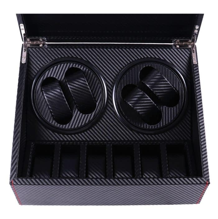 PU-Leder 4+6 Doppelkopf-Motorkasten mit automatischem Aufzug, mechanischer Uhrenrotator, US-Stecker, Full Carbon Fiber, Crocodile Pattern – Bild 3