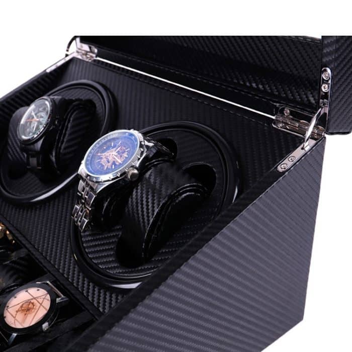 PU-Leder 4+6 Doppelkopf-Motorkasten mit automatischem Aufzug, mechanischer Uhrenrotator, US-Stecker, Full Carbon Fiber, Crocodile Pattern – Bild 4