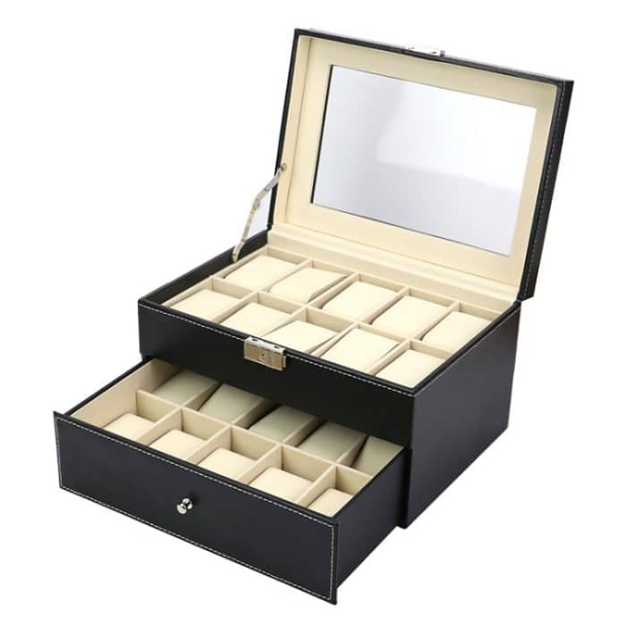 PU-Leder Doppelschicht 20-stellige Uhrenbox Schmuck Geschenk Aufbewahrungsbox – Bild 1