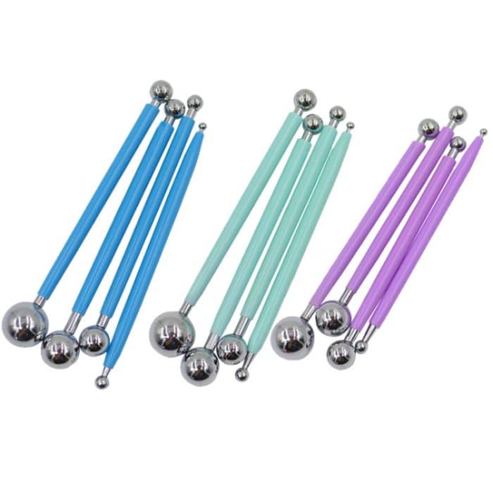 5 Sätze 4-in-1-Edelstahl-Kugel-Schnitzgruppe, Pillenstab, Fondant-Ton, farbiger Ton, Schnitzwerkzeug-Set – Bild 2