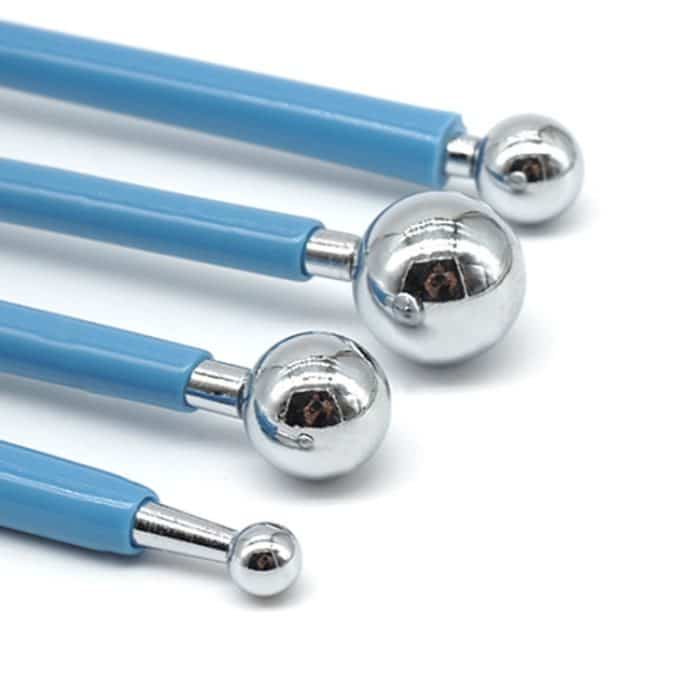 5 Sätze 4-in-1-Edelstahl-Kugel-Schnitzgruppe, Pillenstab, Fondant-Ton, farbiger Ton, Schnitzwerkzeug-Set – Bild 3