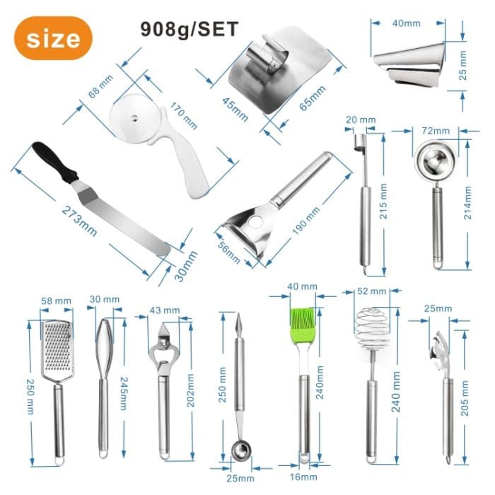 18 in 1 Küchenhelfer Set Edelstahl Schneebesen Silikonöl Schneebesen Pizzaschneider – Bild 2