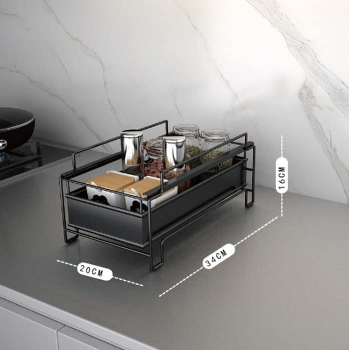 Gewürzregale für die Küchenarbeitsplatte unter der Spüle können mit einem mehrschichtigen ausziehbaren Aufbewahrungsregal aus Schmiedeeisen gestapelt werden – Bild 7