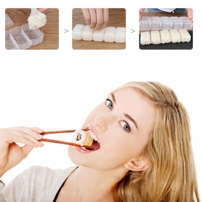 4 Sets Kinder Bento DIY Reisbällchen Sushi Form Set, Five Grid Sushi Box, Heart Star Bear, Four Flowers, Nigiri Sushi, Big Small Triangle – Bild 4