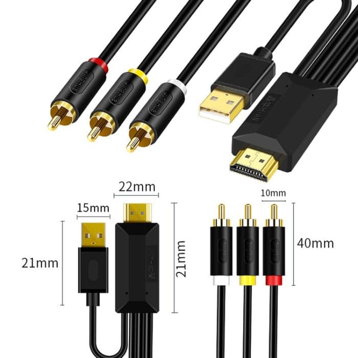 JingHua HDMI-3RCA HDMI zu 3RCA Konvertierungskabel Set-Top-TV-Projektor AV Lotus Konverterkabel, 1m, 2m, 3m, 5m – Bild 3