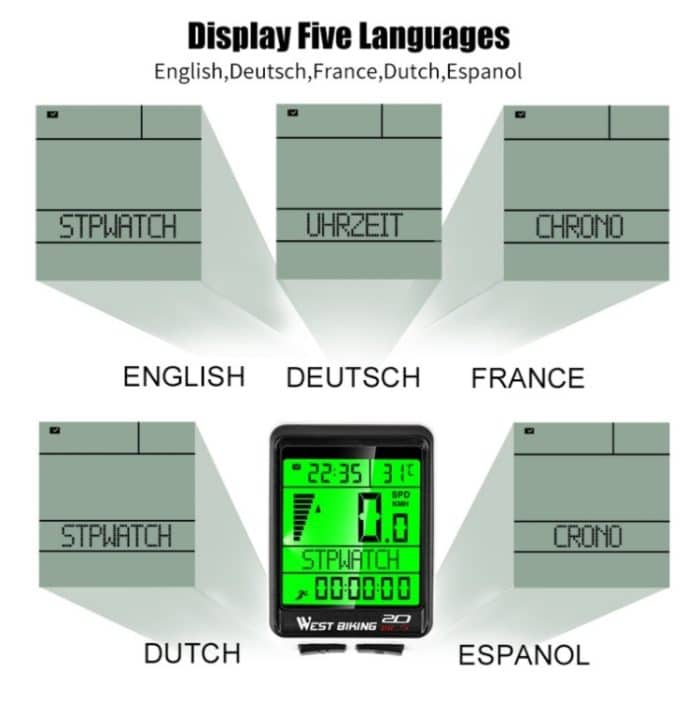 WEST BIKING Mountainbike Drahtloses Code-Messgerät Multifunktionaler wasserdichter Tachometer mit großem Bildschirm – Bild 5