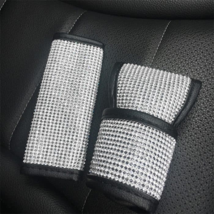 2 Stück mit Diamanten besetzte Auto-Innenraumprodukte, personalisierte Schutzhülle, Shoulder Guard, Handbrake Cover, Gear Cover, Parking Space Pull Cover – Bild 2
