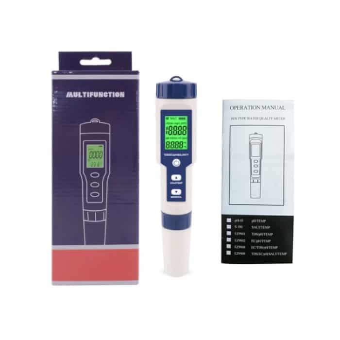 EZ-9909 PH / Salzgehalt / Temperatur / TDS / EC 5-in-1-Teststift Multifunktionaler Wasserqualitätsdetektor – Bild 10