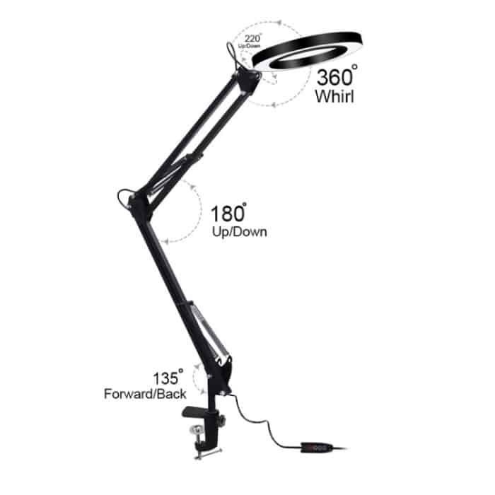 LED-Augenschutz-Lesebuchleuchte, USB-Klappclip, Lupe, elektronisches Wartungslicht, 5X-S (Black) – Bild 3