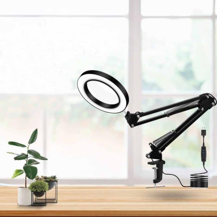 LED-Augenschutz-Lesebuchleuchte, USB-Klappclip, Lupe, elektronisches Wartungslicht, 5X-S (Black) – Bild 6