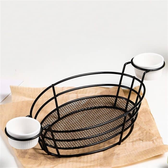 Tragbarer Aufbewahrungskorb für Früchte aus Schmiedeeisen, tragbarer Korb für Brot, Pommes frites, gebratene Snacks, Double Cup Egg-shaped, Double Cup Round, Single Cup Boat, Square Short Basket, Rectangular Short Basket, Large Round Wire... – Bild 6