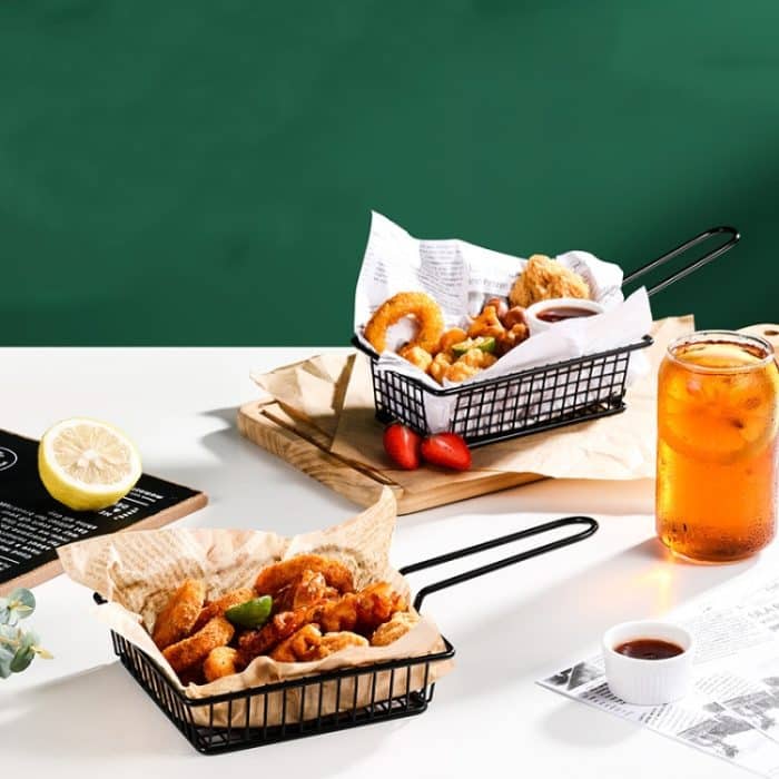 Tragbarer Aufbewahrungskorb für Früchte aus Schmiedeeisen, tragbarer Korb für Brot, Pommes frites, gebratene Snacks, Double Cup Egg-shaped, Double Cup Round, Single Cup Boat, Square Short Basket, Rectangular Short Basket, Large Round Wire... – Bild 5