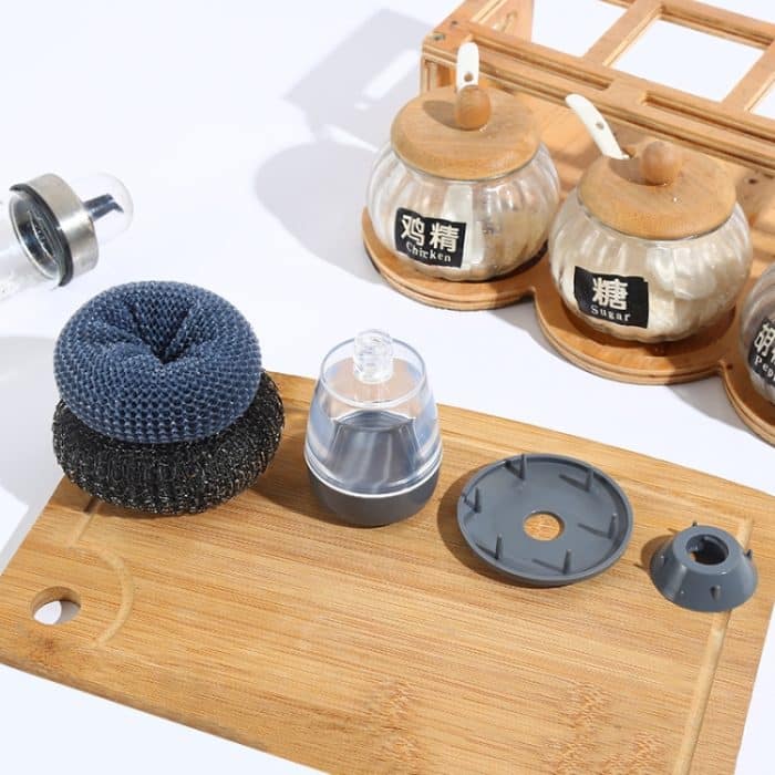 3 Stück multifunktionale Push-Typ-Reinigungsbürste, Küchenwaschmittel, automatische Flüssigkeitszugabe, Geschirrspülbürste, Steel Ball Pot Brush, PET Pot Brush – Bild 2