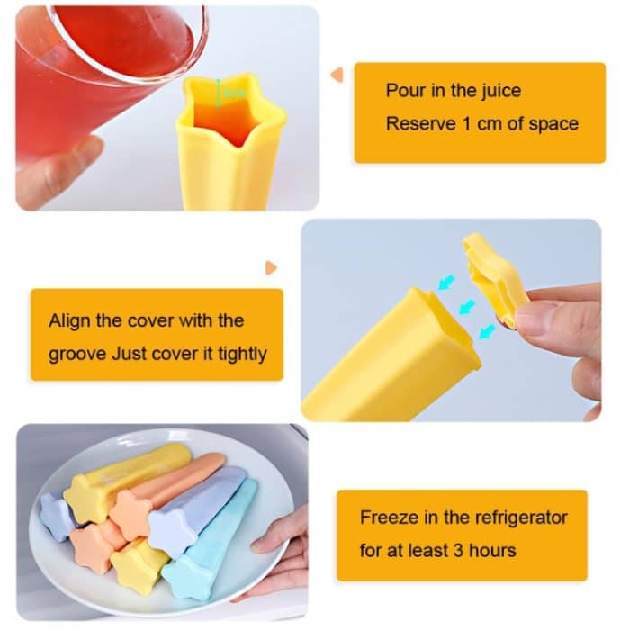 2 Sätze 4 in 1 Kinder Stern Popsicle Form Set Lebensmittelgrad Silikon Eisform Zufällige Farbe Lieferung – Bild 3