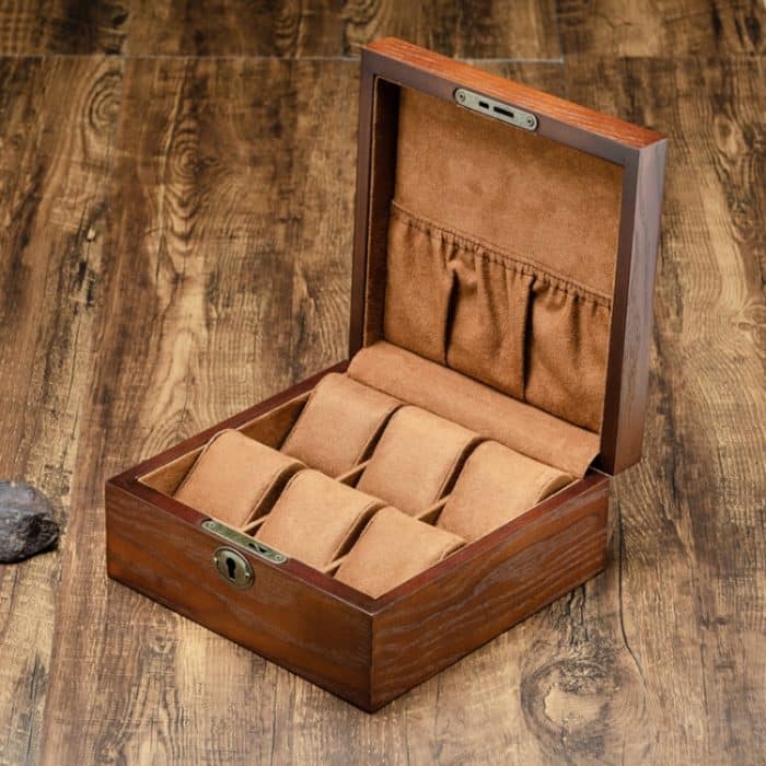 Aufbewahrungsbox für Uhren aus Weidenholz mit 6 Fächern, Schmuck-Sammelbox mit Schloss, 6 Slots Square, 6 Slots Rectangle – Bild 2