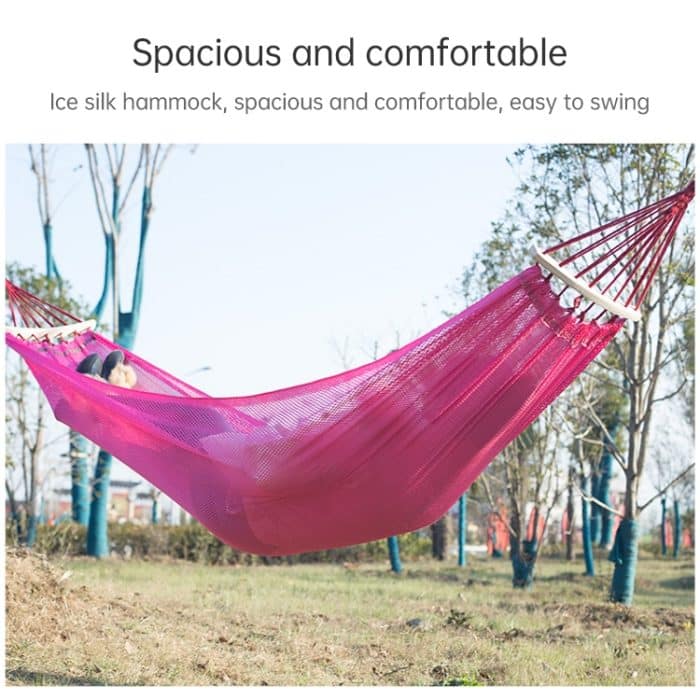 Biegende Eisseide-Mesh-Hängematte, Outdoor-Hängebett, Camping, Anti-Seitenwand-Hängemattenschaukel, Größe: 190 x 130 cm, (Green), 190x130cm(Red), (Pink), (Purple) – Bild 6