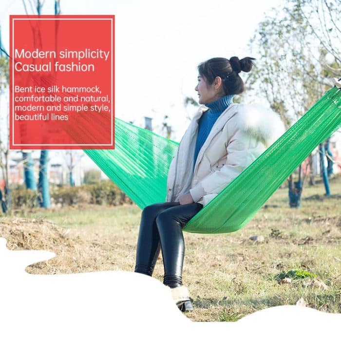 Biegende Eisseide-Mesh-Hängematte, Outdoor-Hängebett, Camping, Anti-Seitenwand-Hängemattenschaukel, Größe: 190 x 130 cm, (Green), 190x130cm(Red), (Pink), (Purple) – Bild 8