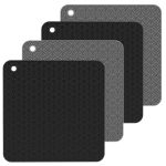 2 PCS Geometrie Küche Silikon Topflappen Wärmedämmung Pad, Square(Gray), Round(Gray), Square(Black), Round(Black) – Bild 4