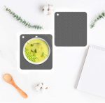 2 PCS Geometrie Küche Silikon Topflappen Wärmedämmung Pad, Square(Gray), Round(Gray), Square(Black), Round(Black) – Bild 5