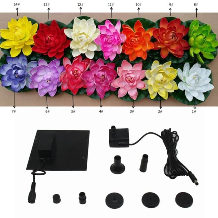 Solar-Brunnen, schwimmende Ansichten, Garten-Pool-Wasser-Szene, Lotusblatt-Blumen-Stil, Farbe, zufällige Lieferung, Lotus Leaf Flower Solar Fountain – Bild 5