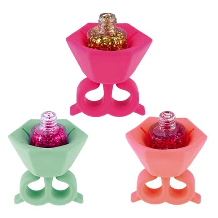 5 stücke Tragbare Nagellack Flasche Abdeckung Silikon Anti-Spritzer Nagellack Fingerhalter Zufällige Farblieferung – Bild 2