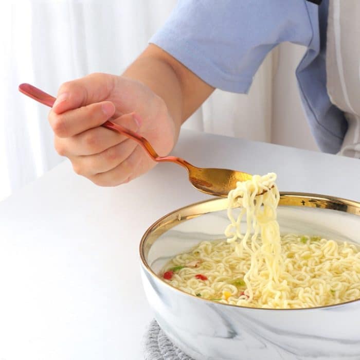 3 Stück Instant-Nudelgabel aus Edelstahl, Mehrzweck-V-förmiges Messer, Gabel und Löffel, All-in-One-Geschirr, Fork Spoon (Silver), Fork Spoon (Gold), Fork Spoon (Rose Gold), Fork Spoon (Black), Fork Spoon (Blue), Fork Spoon (Purple), Fork Spoon (Colorful) – Bild 7