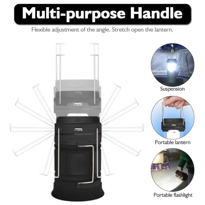 LED-Zeltlicht, solarbetrieben, wiederaufladbar, Campingleuchte, dehnbare, multifunktionale Laterne, unterstützt USB-Ausgang, EU-Stecker, Solar + EU Plug – Bild 5