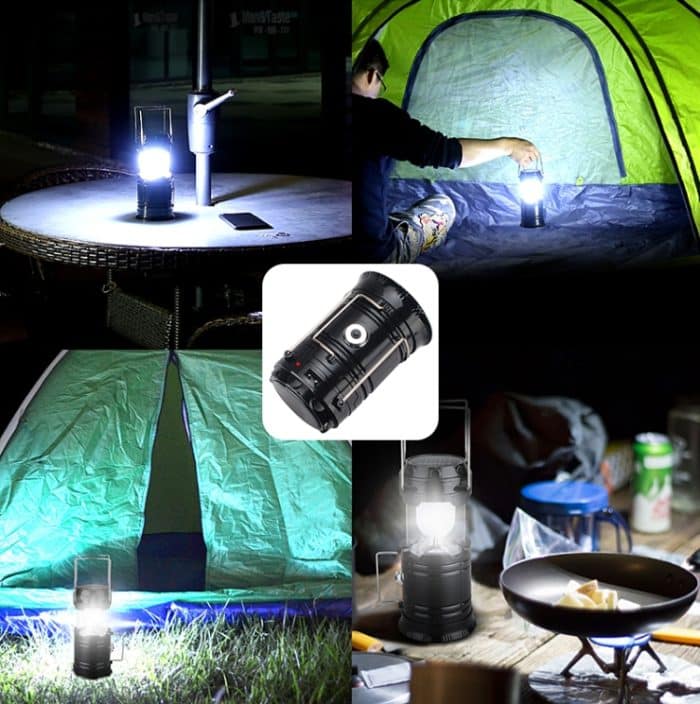 LED-Zeltlicht, solarbetrieben, wiederaufladbar, Campingleuchte, dehnbare, multifunktionale Laterne, unterstützt USB-Ausgang, EU-Stecker, Solar + EU Plug – Bild 7