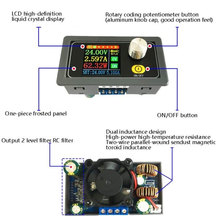 Colourful Screen DC 6,0–36 V auf 0,6–36 V 5 A Step-Down-stabilisiertes Netzteil Konstantspannung Strom Buck Power Converter Netzteil Einstellbares Modul, SK3580 – Bild 5
