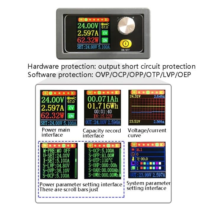 Colourful Screen DC 6,0–36 V auf 0,6–36 V 5 A Step-Down-stabilisiertes Netzteil Konstantspannung Strom Buck Power Converter Netzteil Einstellbares Modul, SK3580 – Bild 6