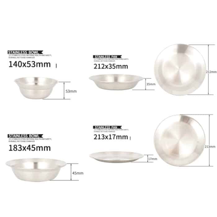 CLS Outdoor-Edelstahl-Geschirr, tragbares Camping-Essschüssel-Teller-Set, 16 PCS / Set – Bild 3