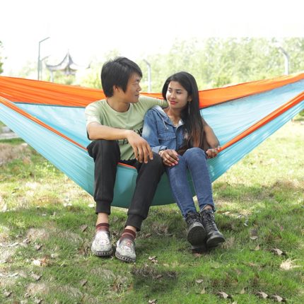 Outdoor-Hängematte, Nylon, Fallschirmtuch, Reise, Camping, Schaukel, Stil:, 2.7m x 1.4m (Orange+Sky Blue), 3m x 2m (Orange+Sky Blue)