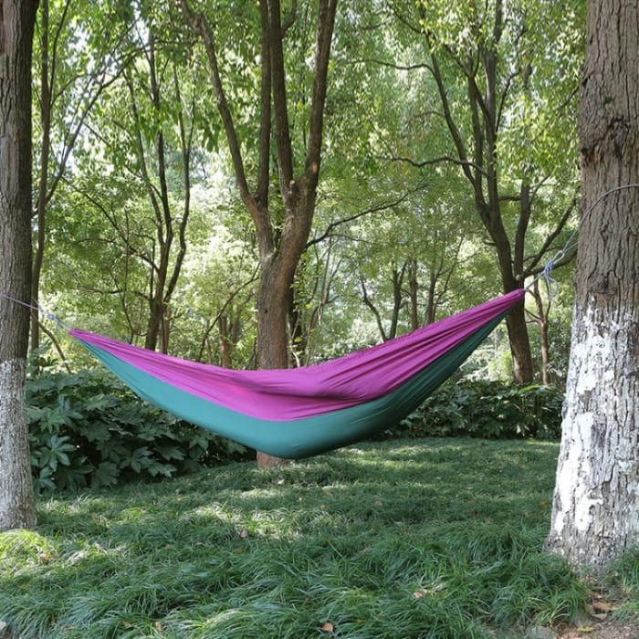 DR001 Outdoor-Einzel-Freizeit-Fallschirmtuch-Hängematte, Innenschaukel, 230x90cm Purple, 230x90cm Green – Bild 4