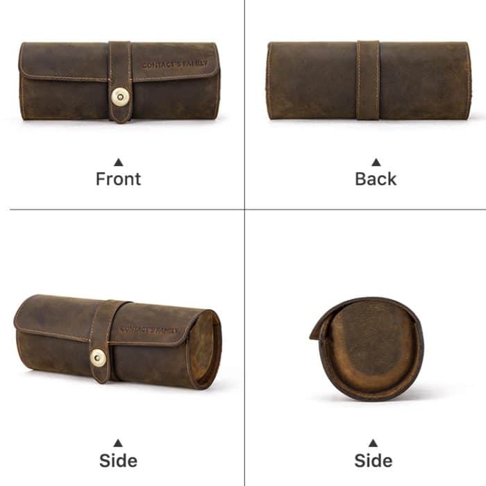 KONTAKTE FAMILIE CF1117 Uhrenbox aus Leder mit Retro-Crazy-Horse-Textur, runde Schnalle, Aufbewahrungsbox, Fassungsvermögen: Platz für 3 Uhren, CF1117 – Bild 4