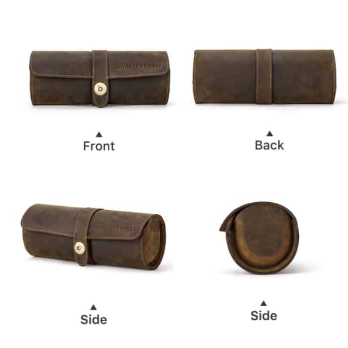 Contacts Family CF1117B 3 Uhrenpositionen Leder-Uhrenbox mit runder Schnalle Outdoor-Reise-Uhrenaufbewahrungsbox, CF1117A – Bild 4