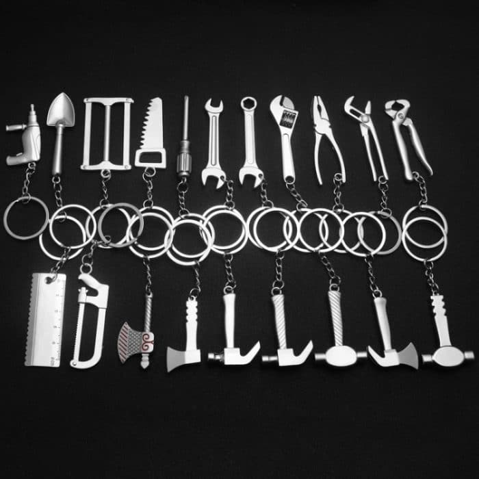10 Stück Werkzeug-Metall-Schlüsselanhänger, Auto-Schlüsselanhänger, H-540 Activity Wrench, H-389 Hex Wrench, H-391 Glossy Ax, H-388 Thread Ax, H-395 Double Head Wrench, H-405 Double Row Saw, H-402 Hand Saw, H-541 Crooked Nose Pliers, H-399 Pliers... – Bild 4