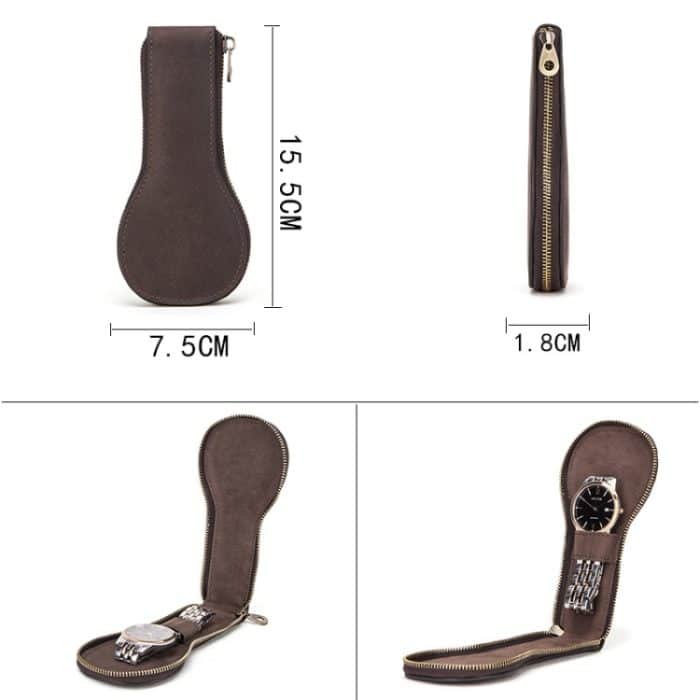 Kontakte Familie CF1112 Einzeluhr Position Retro Crazy Horse Lederuhr Aufbewahrungsbox Uhr Reißverschlussetui, CF1112 – Bild 4