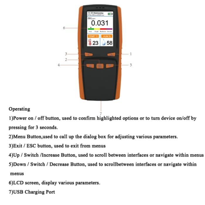 DM509-O3 Handheld Tragbarer Ozonanalysator O3 Ozon Gasdetektor Intelligent Sensor Ozonzähler – Bild 4