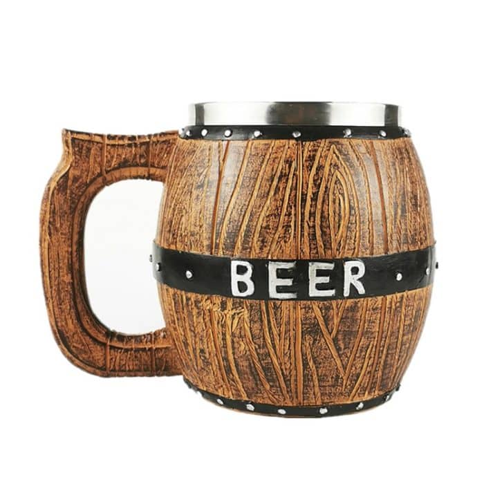 TBD0572276801.jpg Edelstahl-Holzfass-Bierkrug, großes Fassungsvermögen, Weinfassbecher, personalisiertes Barzubehör, 550ml, 450ml – Bild 1