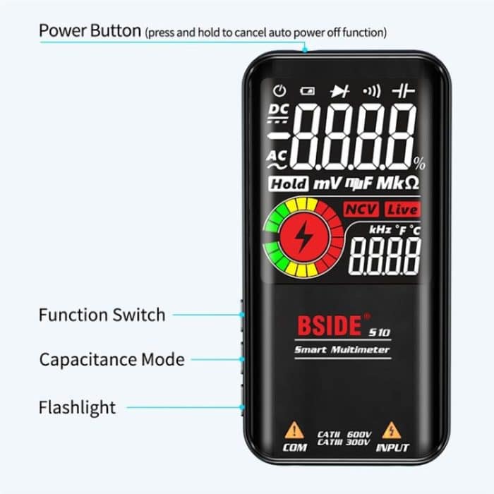 BSIDE Digitalmultimeter 9999 Zählt LCD-Farbdisplay DC AC Spannung Kapazität Diodenmessgerät, S10 Dry Battery Version (Black), S10 Dry Battery Version (Red), S11 Recharge Version (Black), S11 Recharge Version (Red) – Bild 4