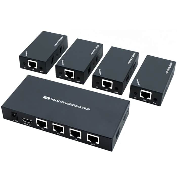 TBD0576529501.jpg 60 m 1x4 HDMI Splitter POC Distribution Extender unterstützt 1080P@60Hz, UK Plug, US Plug, EU Plug, AU Plug – Bild 1