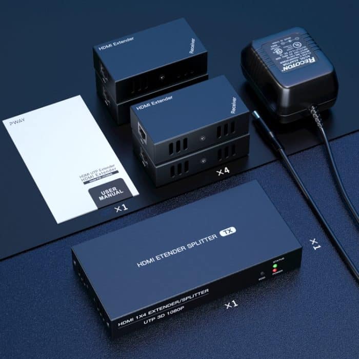 60 m 1x4 HDMI Splitter POC Distribution Extender unterstützt 1080P@60Hz, UK Plug, US Plug, EU Plug, AU Plug – Bild 8