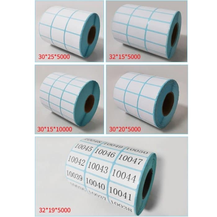 Drei-Proof-Thermopapier, dreireihiges, nicht klebendes Barcode-Druckpapier, 25 x 15mm (10000 Pieces), 30 x 15mm (10000 Pieces), 30 x 20mm (10000 Pieces), 30 x 25mm (5000 Pieces), 32 x 25mm (5000 Pieces), 32 x 19mm (5000 Pieces), 32 x 15mm (5000 Pieces)... – Bild 5