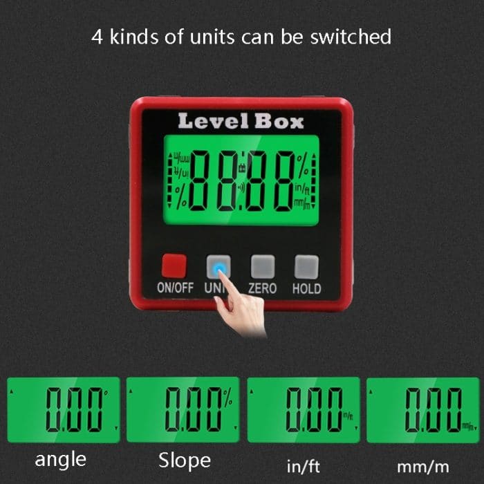 Präzisions-Digital-Neigungsmesser, Elektronen-Goniometer, 4 x 90 Grad, magnetische Basis, digitaler Winkelmesser, Winkelmesser, abgeschrägte Box – Bild 5