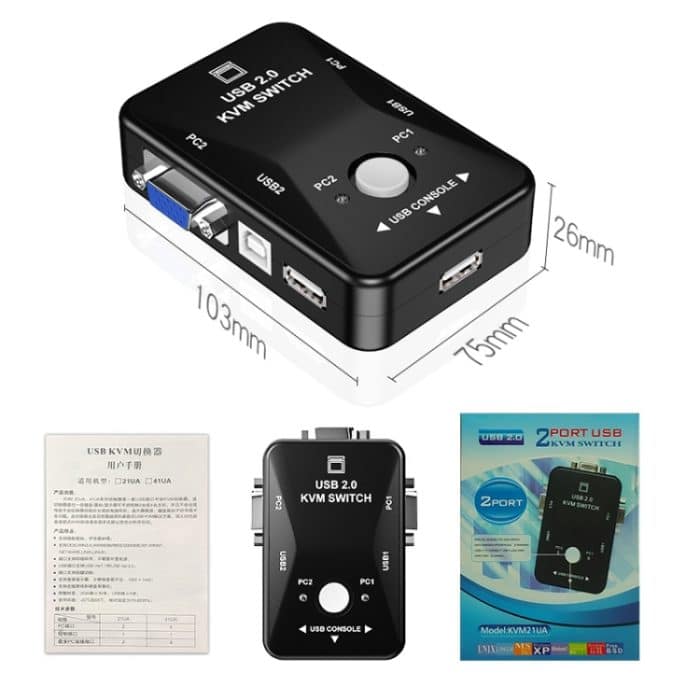 HW1701 2 in 1 Out KVM-Umschalter 2 Port manueller VGA-Switch USB mit Tastatur-Maus-Umschaltung, HW1701 – Bild 3