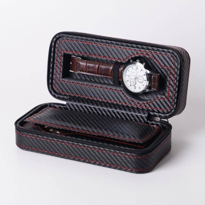 PU-Leder, Vollkarbonfaser, Reißverschluss, Uhrentasche, Uhrenaufbewahrung, Präsentationsbox, Stil:, 02 Watch Position, 04 Watch Position, 08 Watch Position Carbon Fiber – Bild 1
