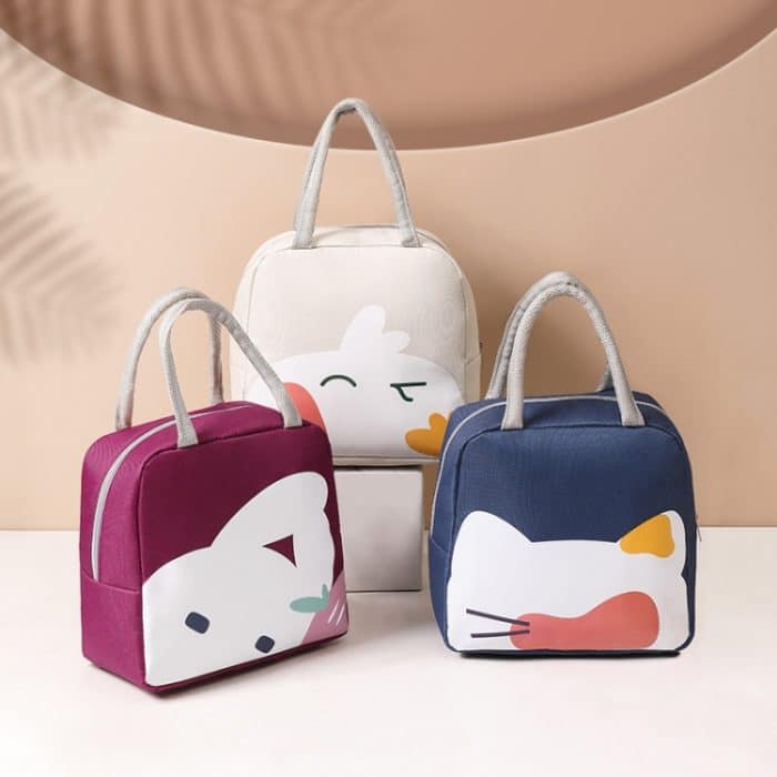 2 Stück QW001 Cartoon dicke Aluminiumfolie Lunchtasche Student Lunchbox Handtasche isolierte Tasche, Cat Lunch Bag(Tibetan blue), Chicken Lunch Bag (Beige), Lunch Bag(Wine Red) – Bild 2